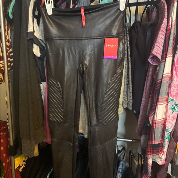 SPANX Pants - SPANX Black High-Waist Faux Leather Moto Leggings